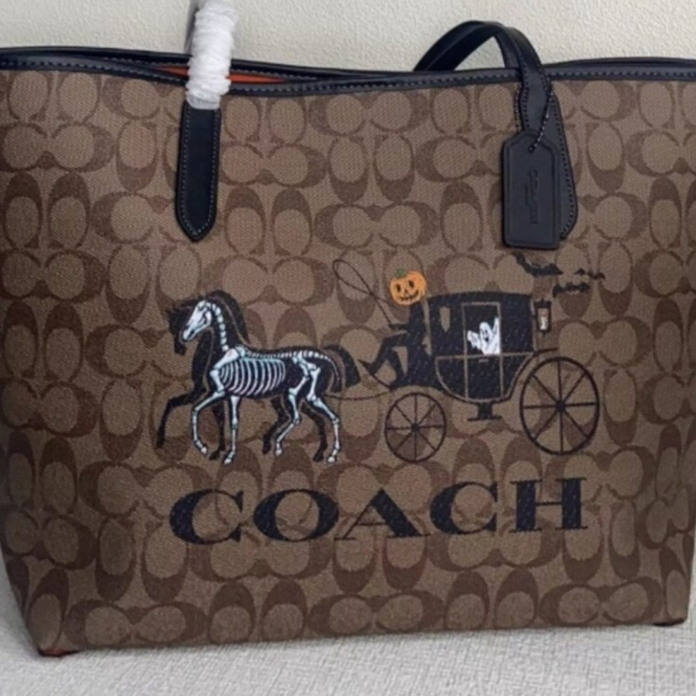 Coach Brown Tote with Halloween Design